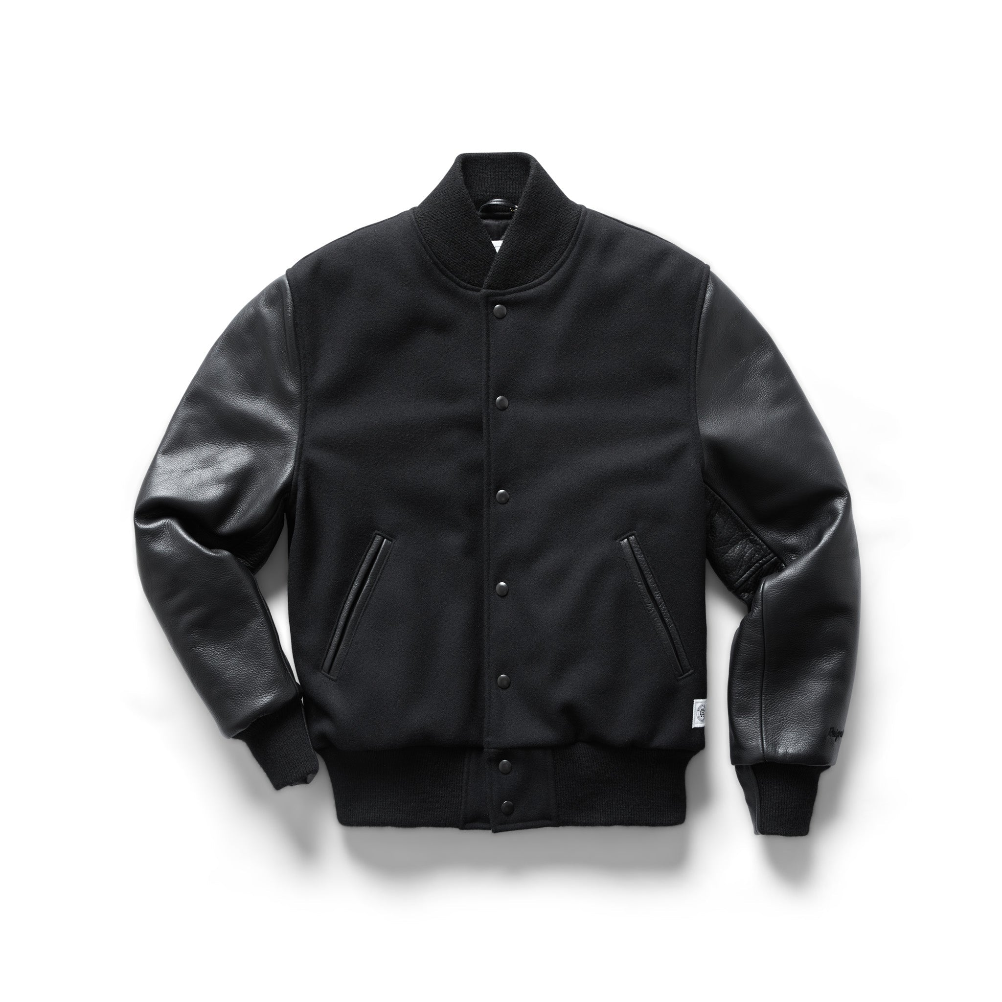 OFF-WHITE Leather Varsity Jacket in Grey & Multi
